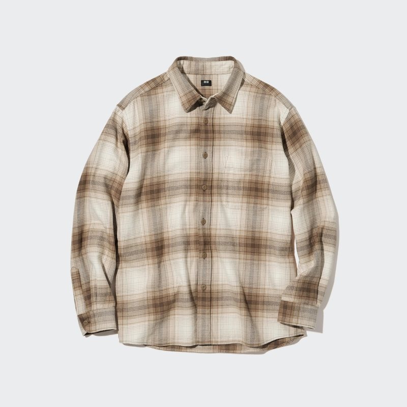 Chemises Uniqlo Flannel Checked Long-sleeve Homme Beige | 3144814