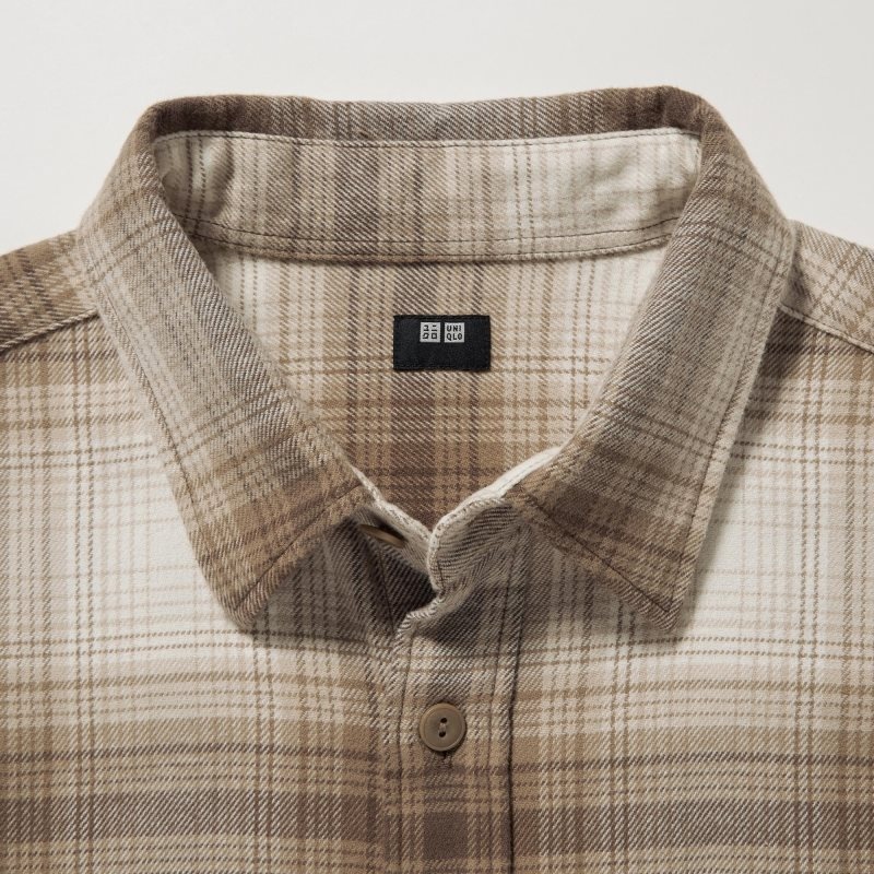 Chemises Uniqlo Flannel Checked Long-sleeve Homme Beige | 3144814
