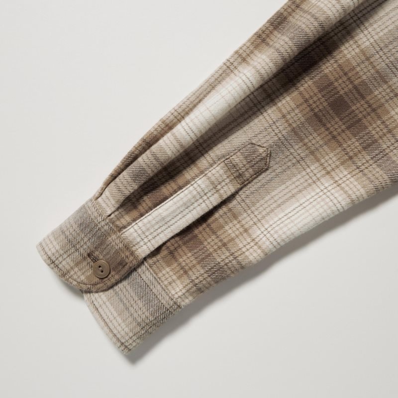 Chemises Uniqlo Flannel Checked Long-sleeve Homme Beige | 3144814