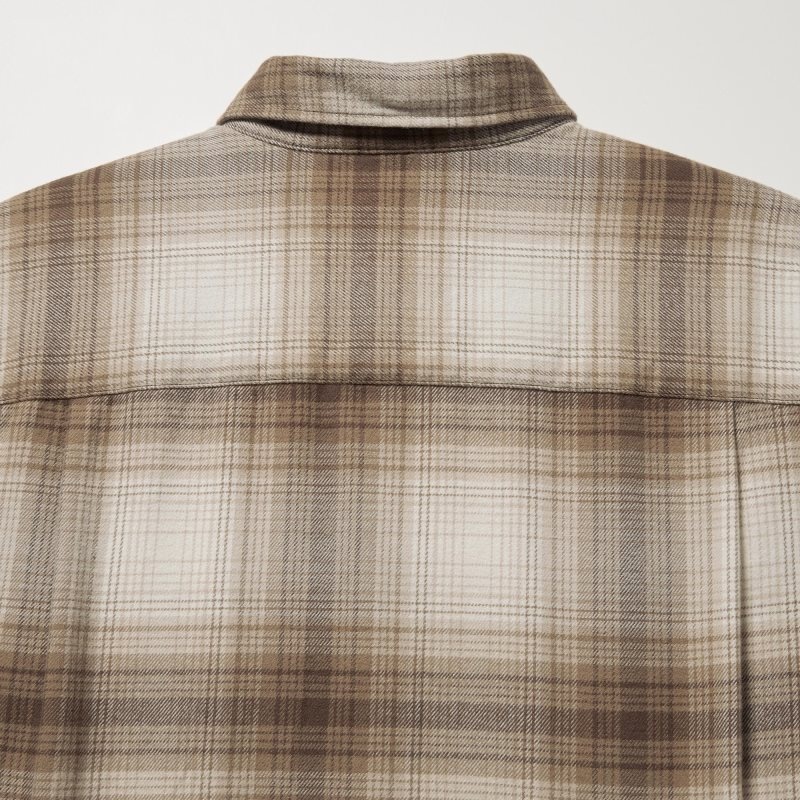 Chemises Uniqlo Flannel Checked Long-sleeve Homme Beige | 3144814