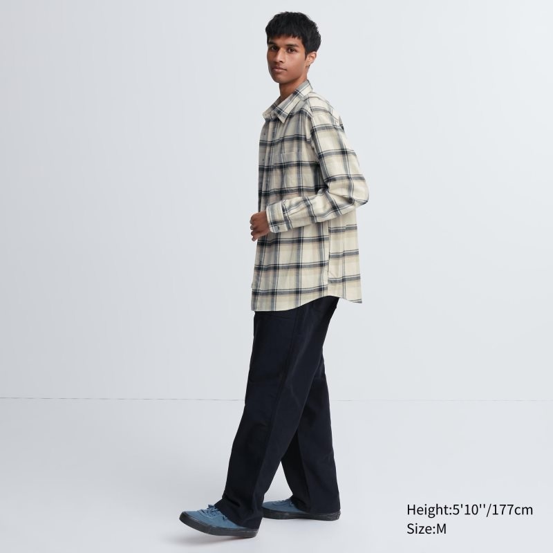 Chemises Uniqlo Flannel Checked Long-sleeve Homme Beige | 6082488