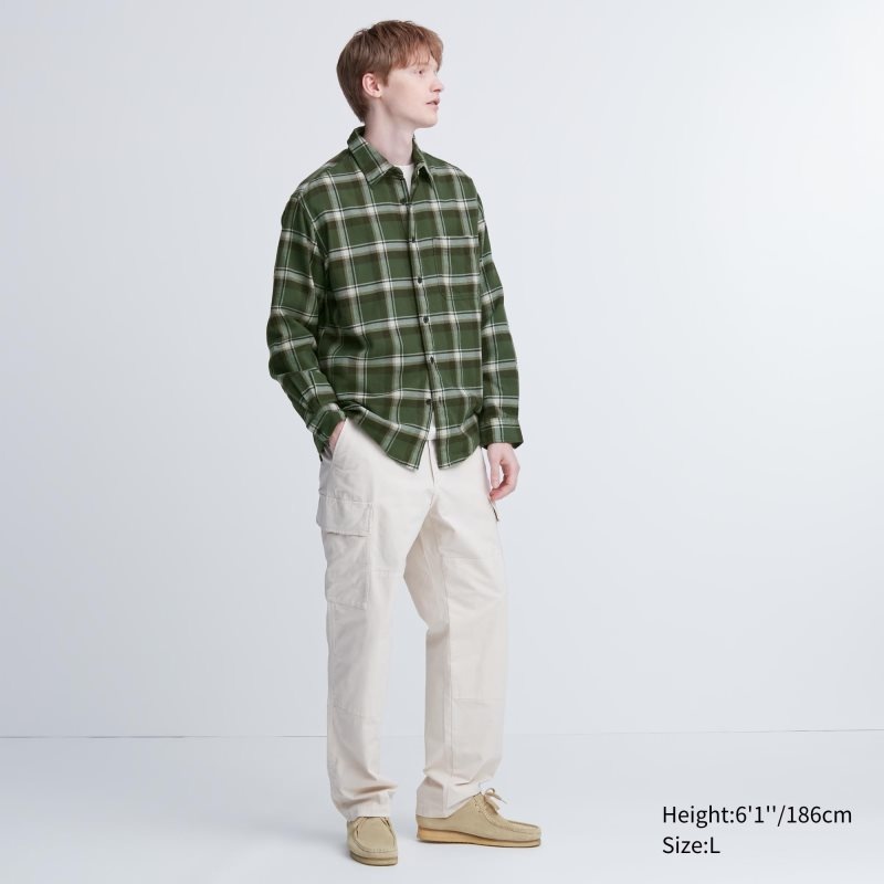 Chemises Uniqlo Flannel Checked Long-sleeve Homme Beige | 6082488