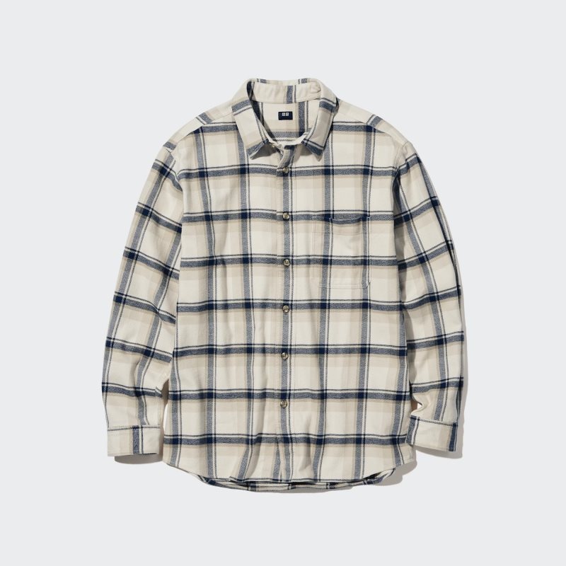 Chemises Uniqlo Flannel Checked Long-sleeve Homme Beige | 6082488