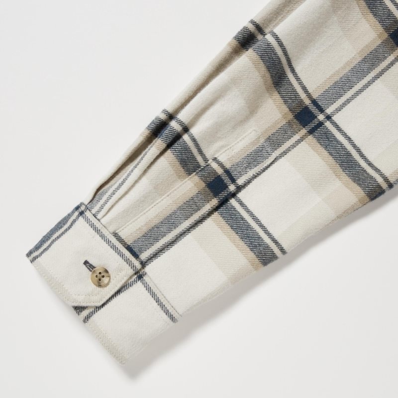 Chemises Uniqlo Flannel Checked Long-sleeve Homme Beige | 6082488