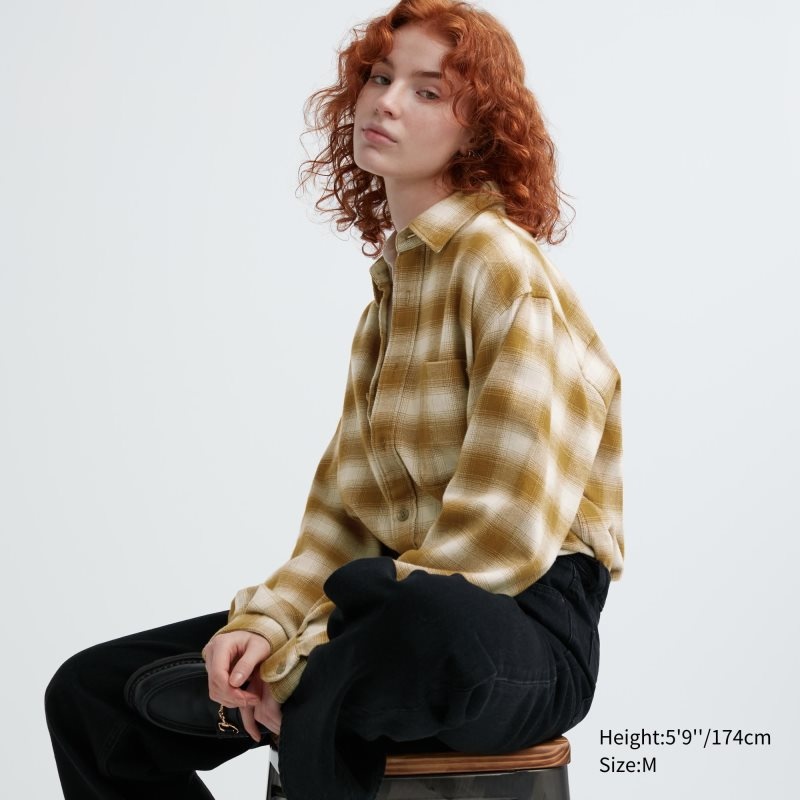 Chemises Uniqlo Flannel Checked Long-sleeve Homme Jaune | 3521703