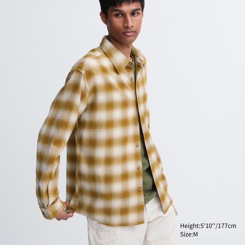 Chemises Uniqlo Flannel Checked Long-sleeve Homme Jaune | 3521703