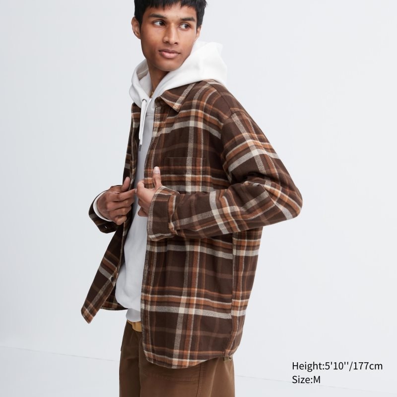 Chemises Uniqlo Flannel Checked Long-sleeve Homme Marron | 613041
