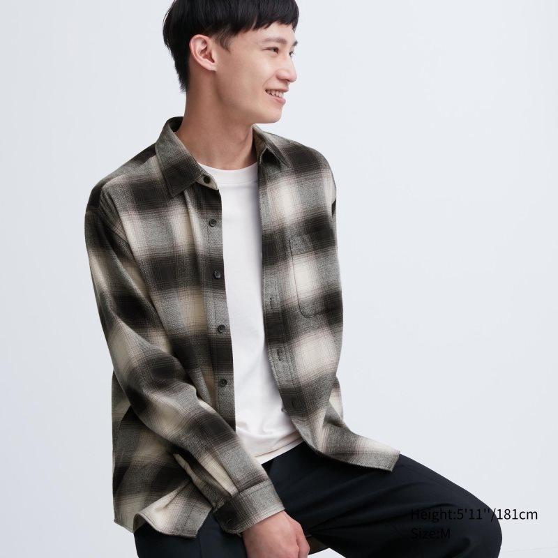 Chemises Uniqlo Flannel Checked Long-sleeve Homme Noir | 7932809