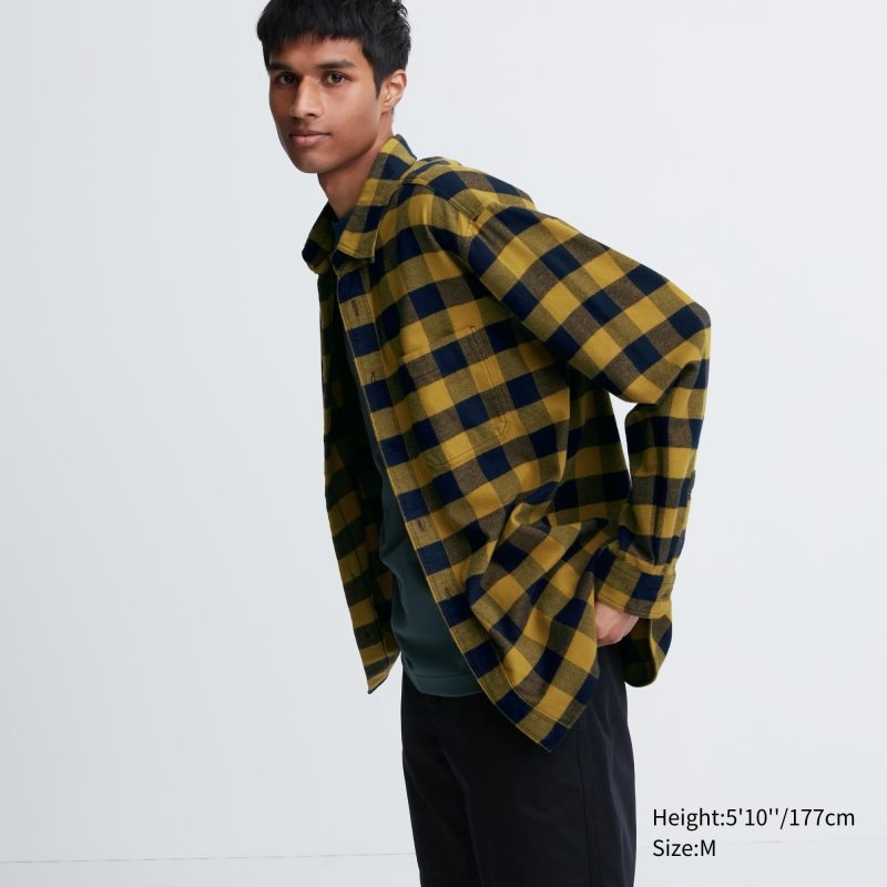 Chemises Uniqlo Flannel Checked Long-sleeve Homme Jaune | 2366560