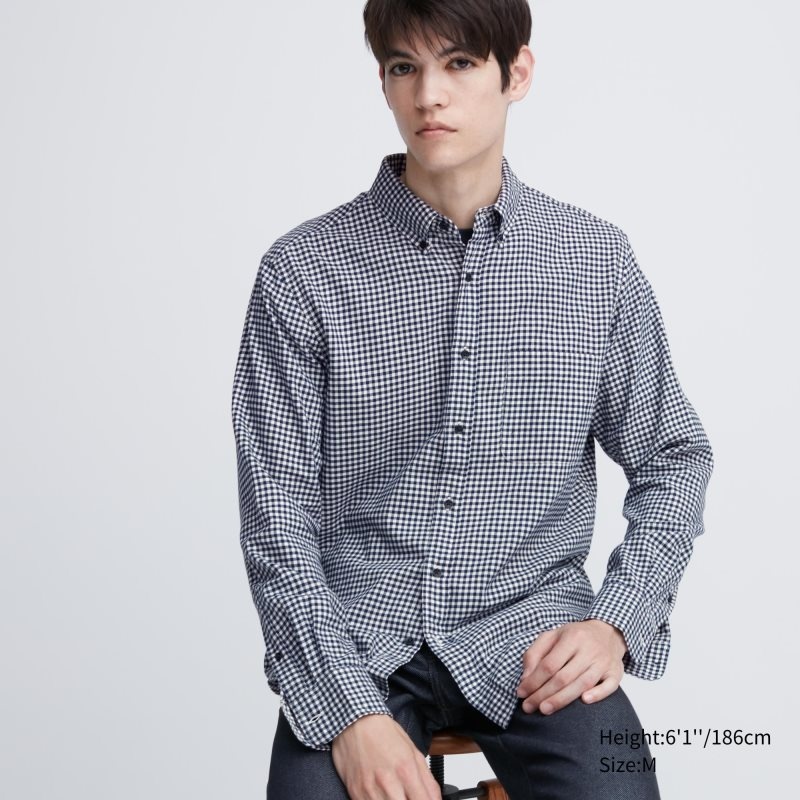 Chemises Uniqlo Flannel Checked Long-sleeve Homme Bleu Marine | 8597460