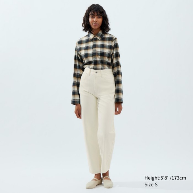 Chemises Uniqlo Flannel Long-Sleeve Femme Beige | 3143828