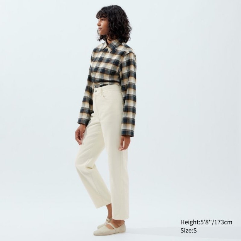 Chemises Uniqlo Flannel Long-Sleeve Femme Beige | 3143828
