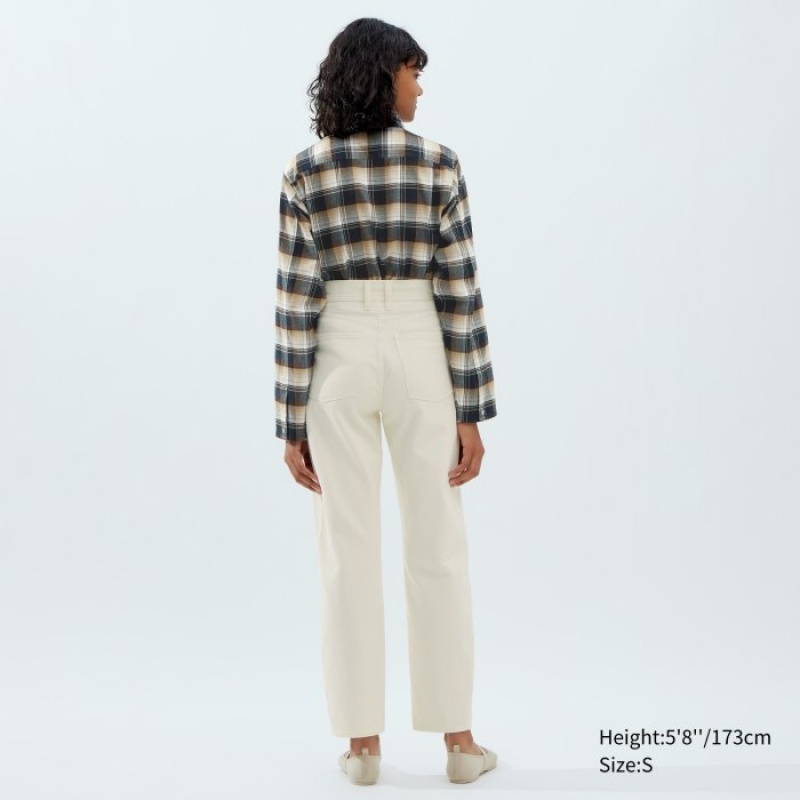 Chemises Uniqlo Flannel Long-Sleeve Femme Beige | 3143828