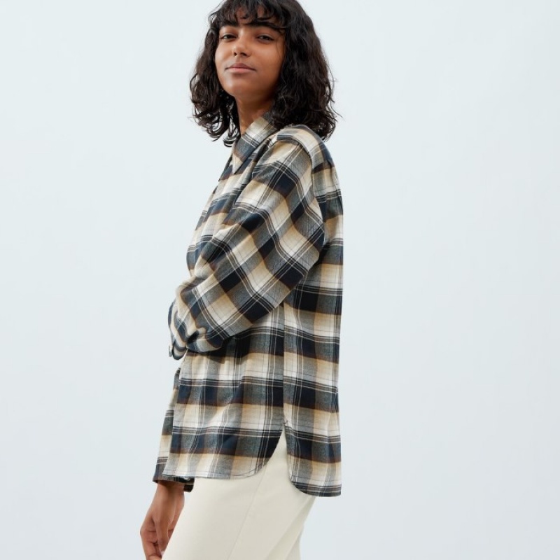 Chemises Uniqlo Flannel Long-Sleeve Femme Beige | 3143828