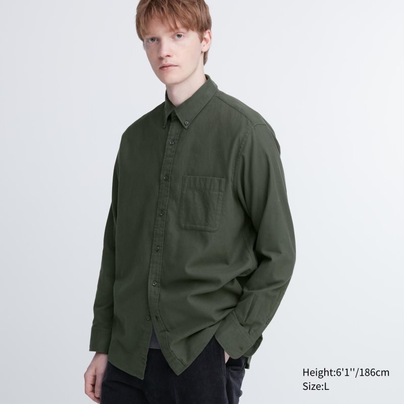Chemises Uniqlo Flannel Long-Sleeve Homme Vert Olive | 9408917