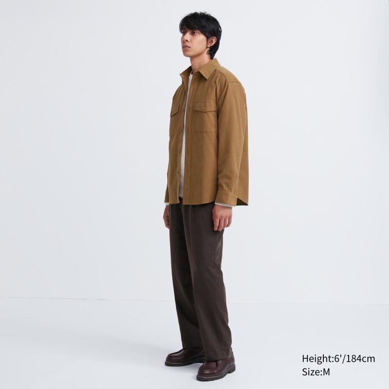 Chemises Uniqlo Jersey Utility Long-sleeve Overshirt Homme Marron | 158235