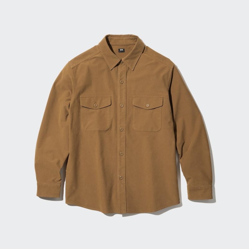Chemises Uniqlo Jersey Utility Long-sleeve Overshirt Homme Marron | 158235