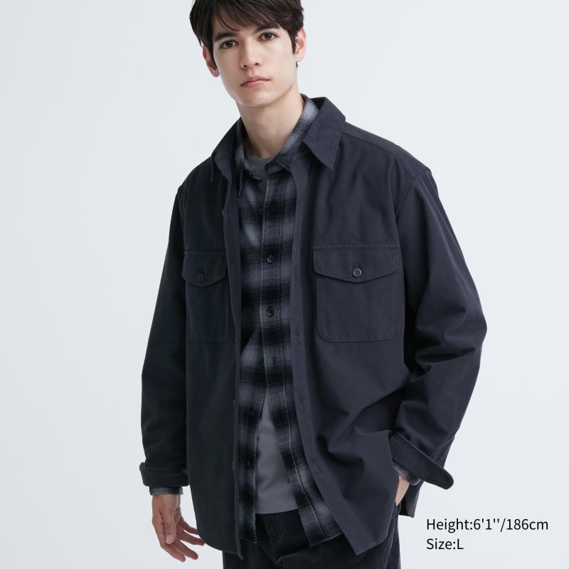 Chemises Uniqlo Jersey Utility Long-sleeve Overshirt Homme Bleu Marine | 8805486