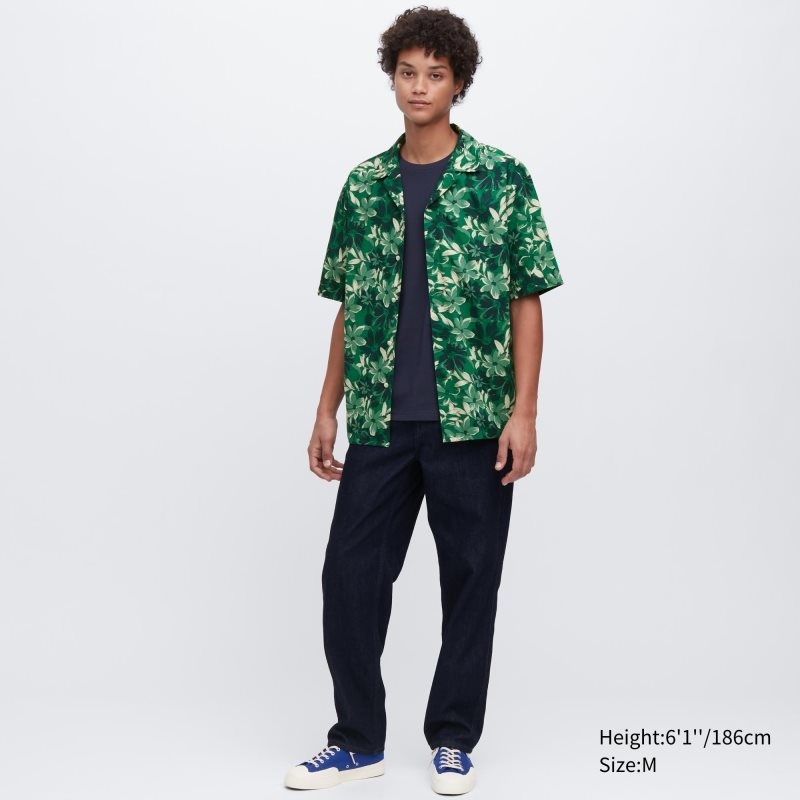 Chemises Uniqlo Open Collar Short-sleeve Homme Vert | 1499067
