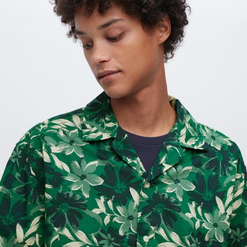 Chemises Uniqlo Open Collar Short-sleeve Homme Vert | 1499067