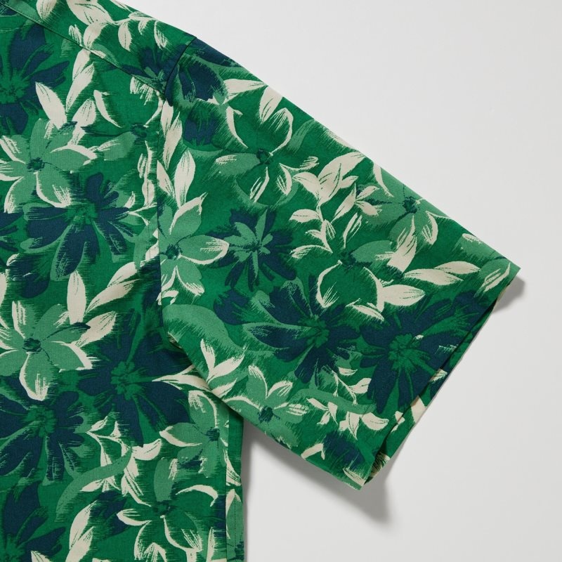 Chemises Uniqlo Open Collar Short-sleeve Homme Vert | 1499067