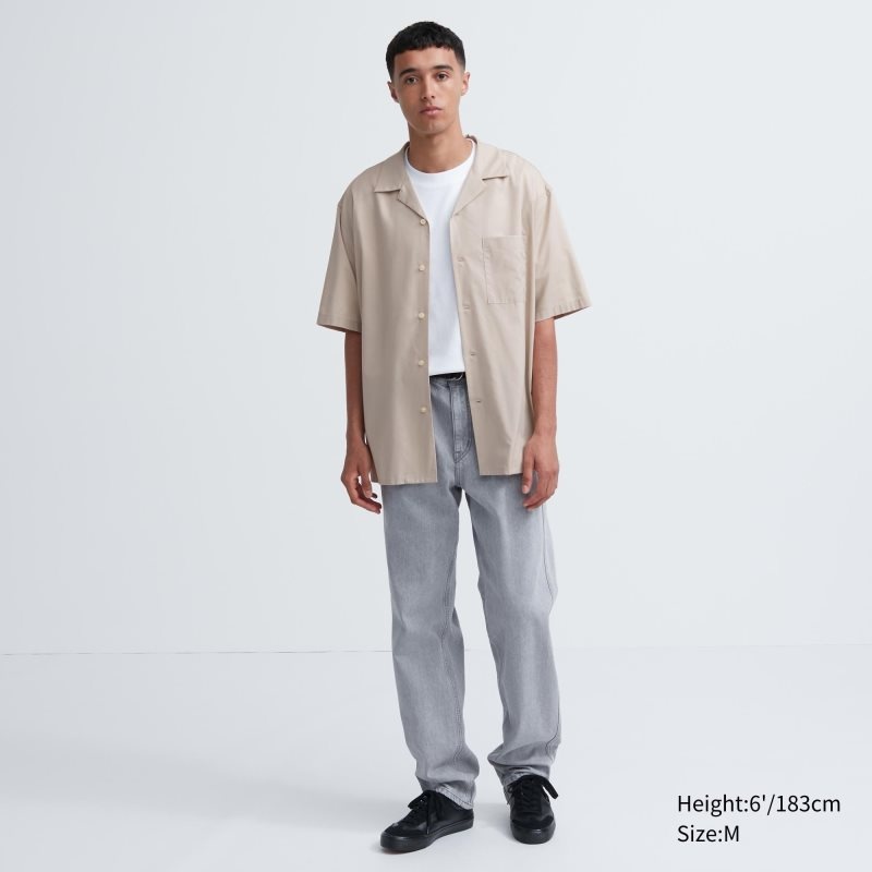Chemises Uniqlo Open Collar Short-sleeve Homme Beige | 2875613