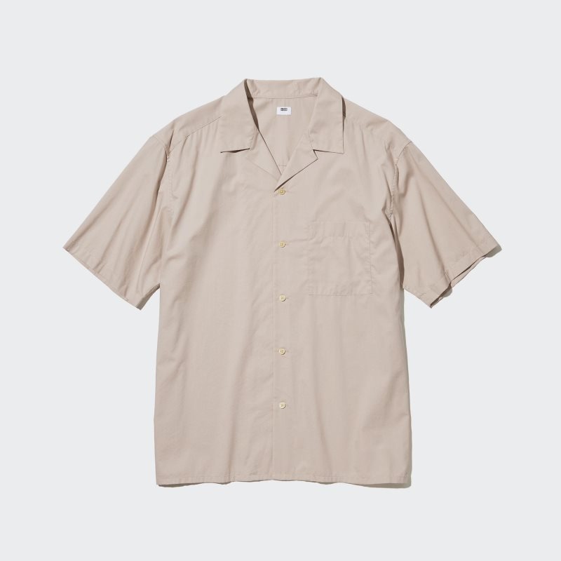 Chemises Uniqlo Open Collar Short-sleeve Homme Beige | 2875613