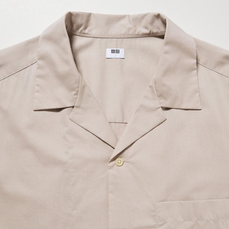 Chemises Uniqlo Open Collar Short-sleeve Homme Beige | 2875613