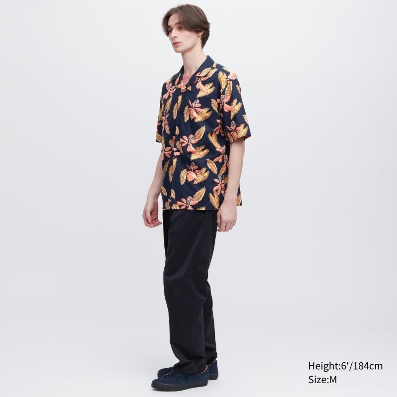 Chemises Uniqlo Open Collar Short-sleeve Homme Bleu Marine | 5697189