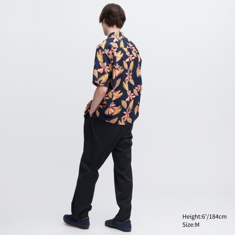 Chemises Uniqlo Open Collar Short-sleeve Homme Bleu Marine | 5697189