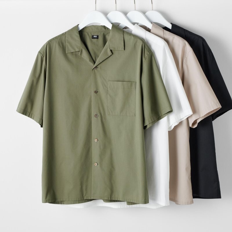 Chemises Uniqlo Open Collar Short-sleeve Homme Vert Olive | 9390904