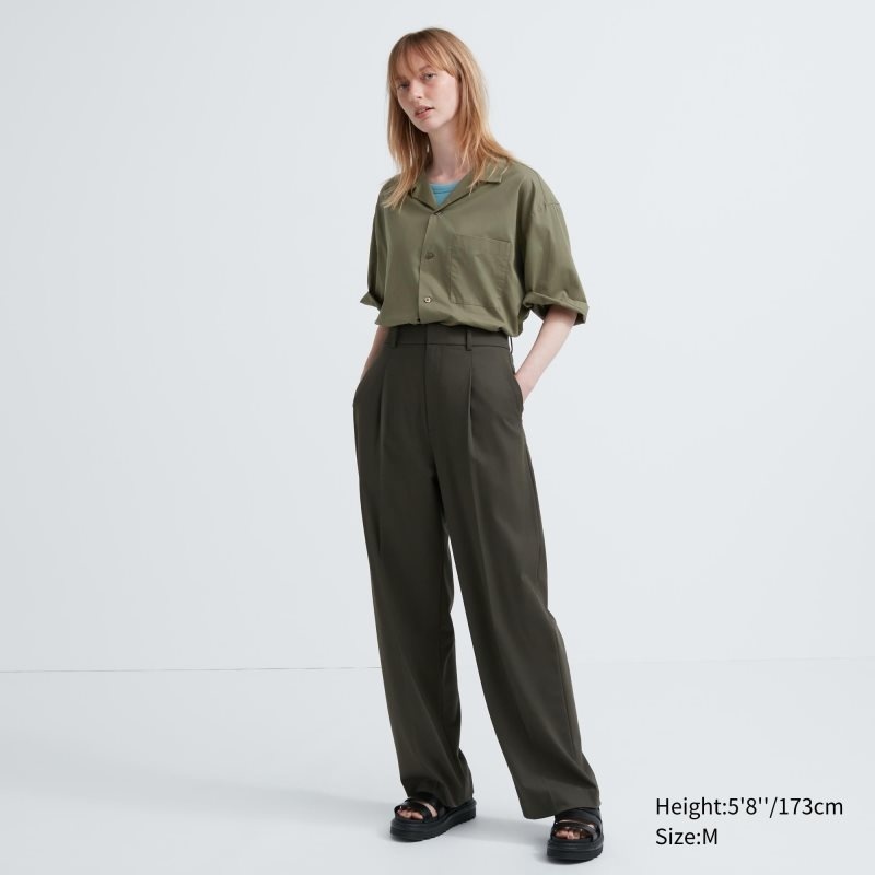 Chemises Uniqlo Open Collar Short-sleeve Homme Vert Olive | 9390904