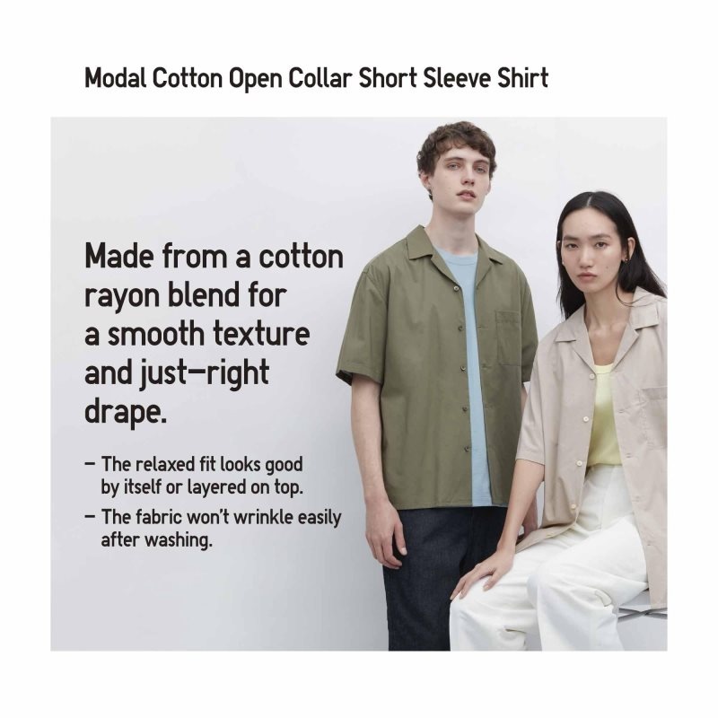 Chemises Uniqlo Open Collar Short-sleeve Homme Vert Olive | 9390904