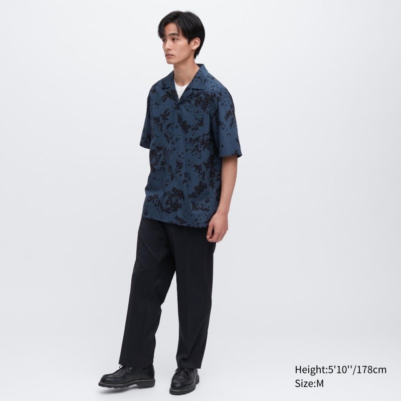 Chemises Uniqlo Open Collar Short-sleeve Homme Bleu | 9117083