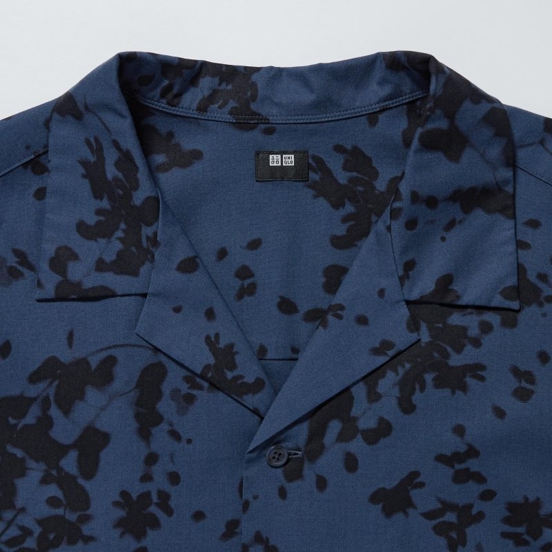 Chemises Uniqlo Open Collar Short-sleeve Homme Bleu | 9117083