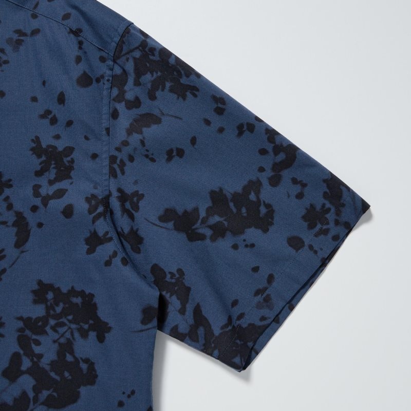 Chemises Uniqlo Open Collar Short-sleeve Homme Bleu | 9117083
