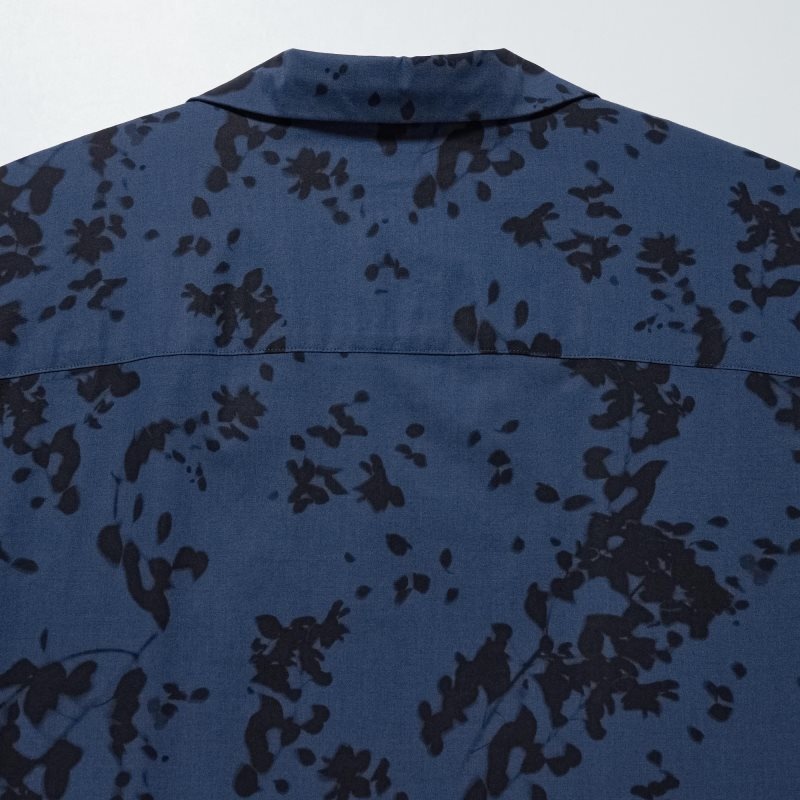 Chemises Uniqlo Open Collar Short-sleeve Homme Bleu | 9117083