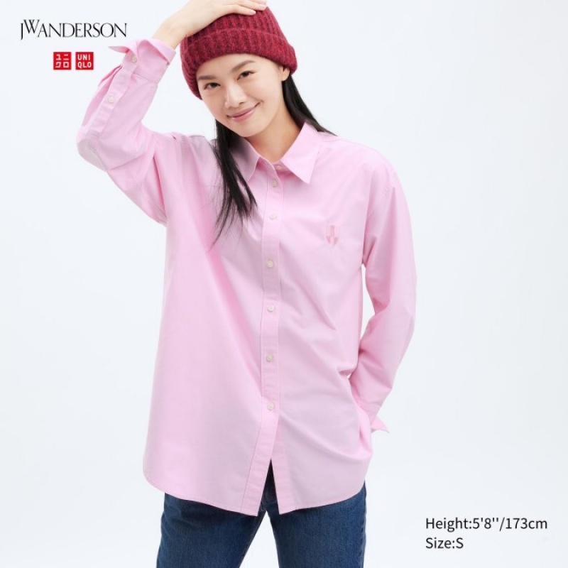 Chemises Uniqlo Oxford Long-Sleeve Long Femme Rose | 7453480