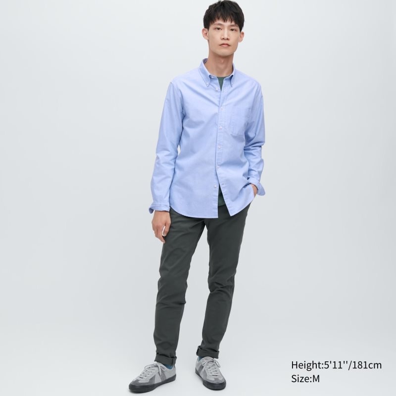 Chemises Uniqlo Oxford Slim-fit Long-sleeve Homme Bleu | 6761664