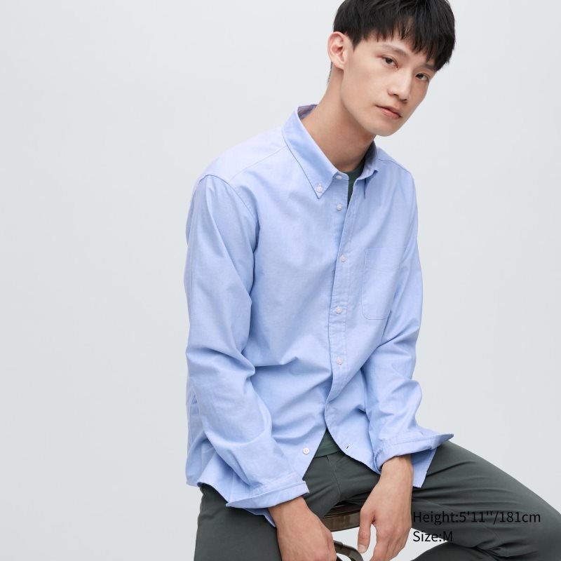 Chemises Uniqlo Oxford Slim-fit Long-sleeve Homme Bleu | 6761664