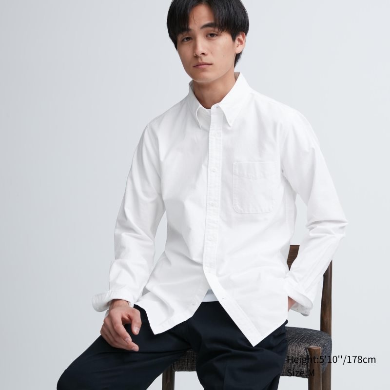 Chemises Uniqlo Oxford Slim-fit Long-sleeve Homme Blanche | 1530850