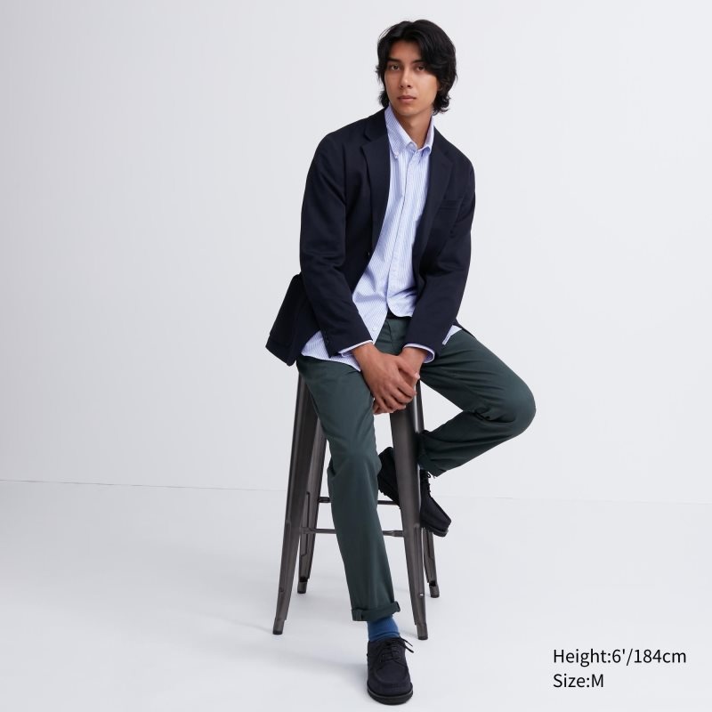 Chemises Uniqlo Oxford Striped Slim Fit Long-sleeve Homme Bleu | 5192175