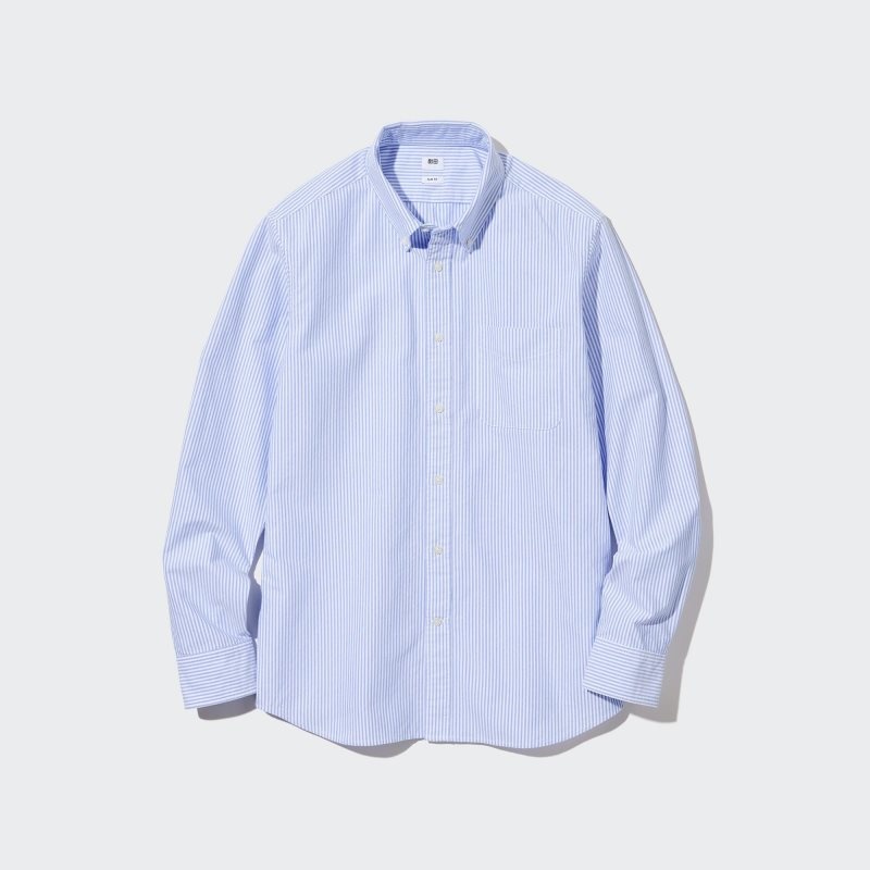 Chemises Uniqlo Oxford Striped Slim Fit Long-sleeve Homme Bleu | 5192175