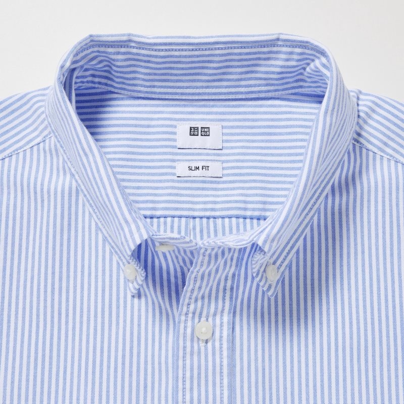 Chemises Uniqlo Oxford Striped Slim Fit Long-sleeve Homme Bleu | 5192175