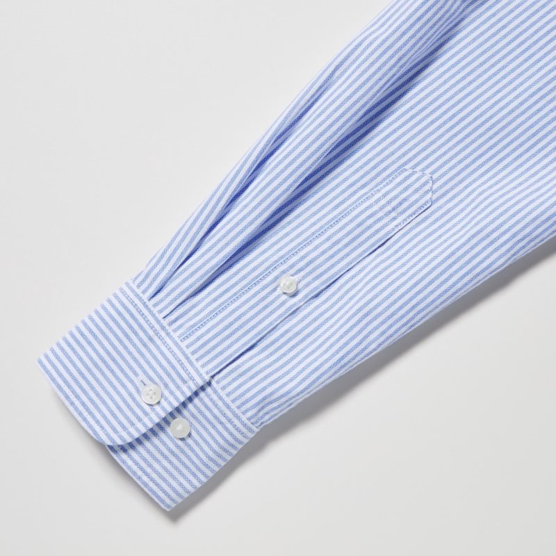 Chemises Uniqlo Oxford Striped Slim Fit Long-sleeve Homme Bleu | 5192175