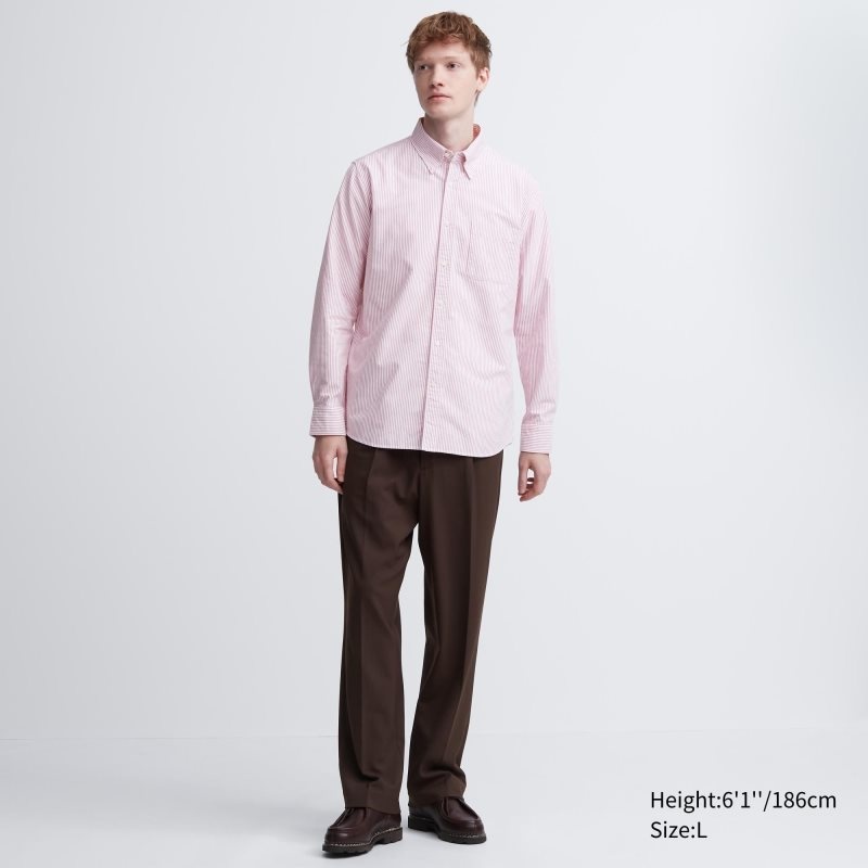 Chemises Uniqlo Oxford Striped Slim Fit Long-sleeve Homme Rouge | 1189265