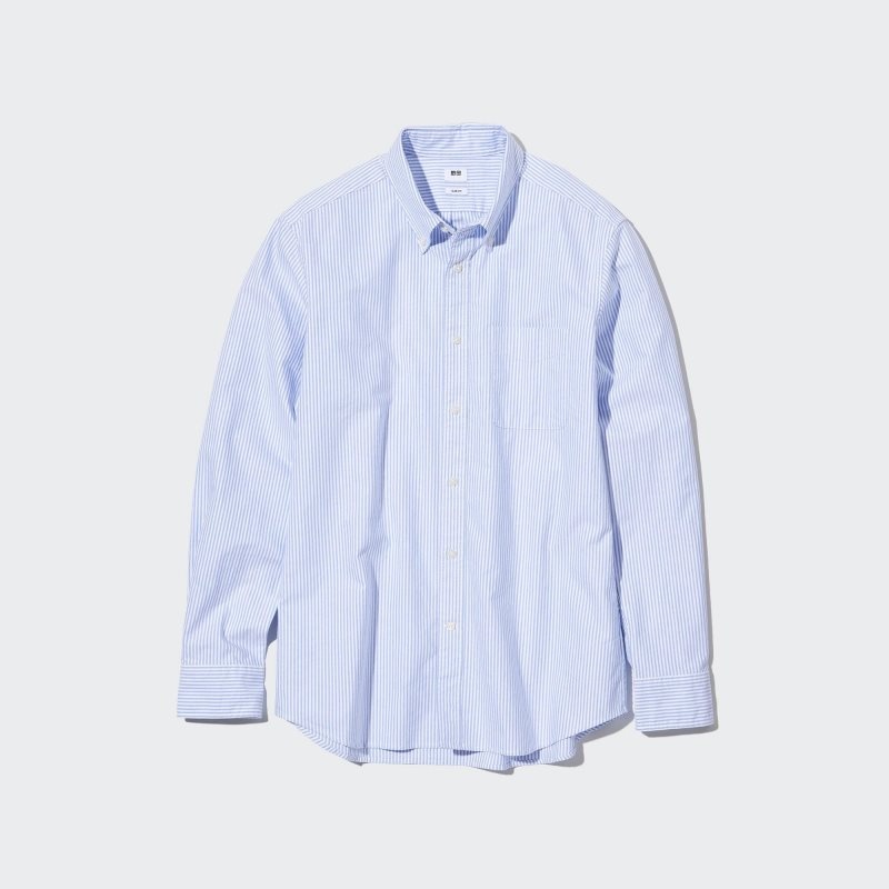 Chemises Uniqlo Oxford Striped Slim-fit Long-sleeve Homme Bleu | 8082188