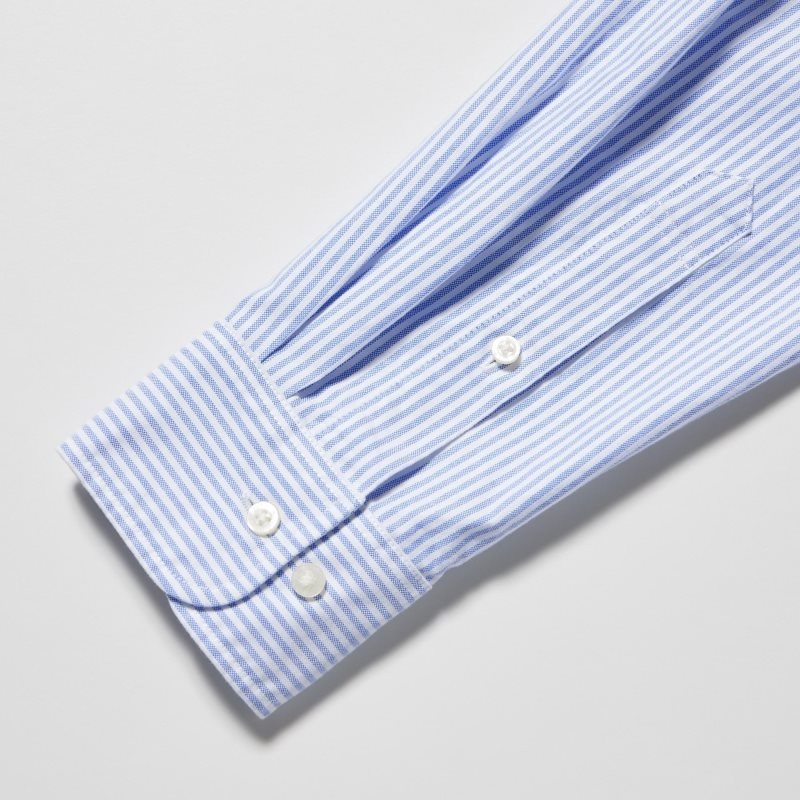 Chemises Uniqlo Oxford Striped Slim-fit Long-sleeve Homme Bleu | 8082188