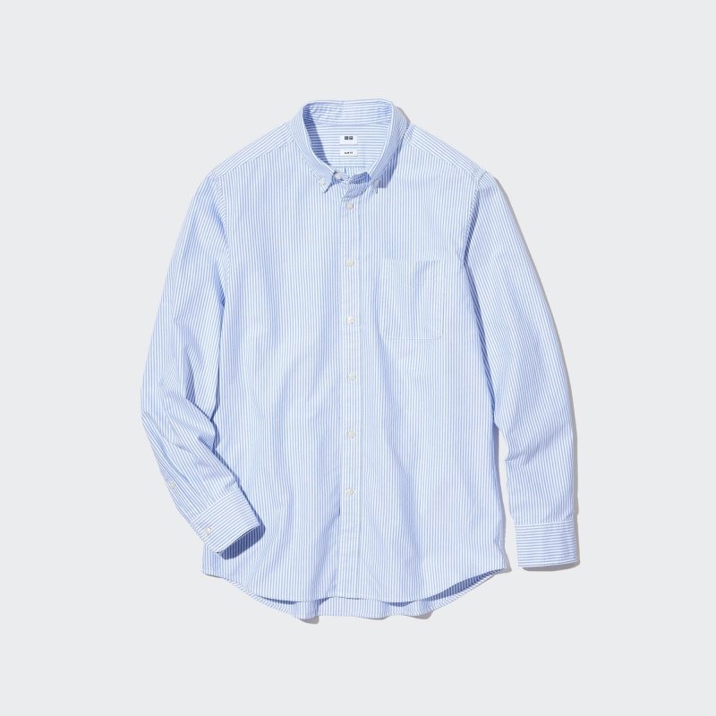 Chemises Uniqlo Oxford Striped Slim-fit Long-sleeve Homme Bleu | 6976012