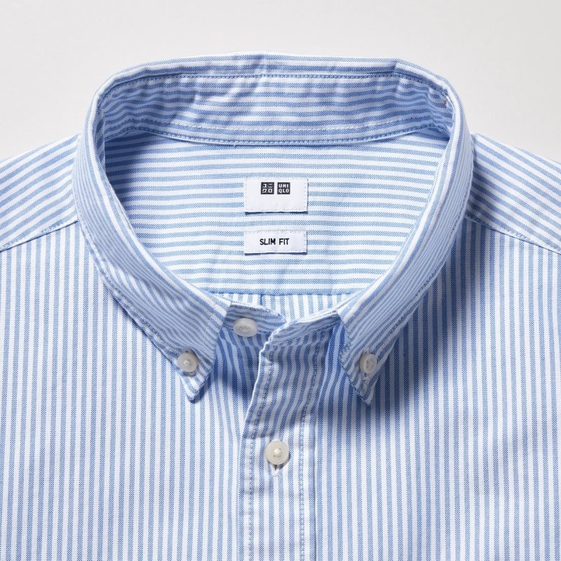 Chemises Uniqlo Oxford Striped Slim-fit Long-sleeve Homme Bleu | 6976012